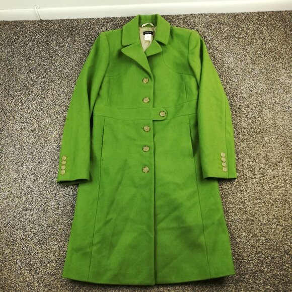 Vintage 2005 J Crew Topcoat Overcoat Wool Green Long Womens Size 4 - Picture 1 of 14